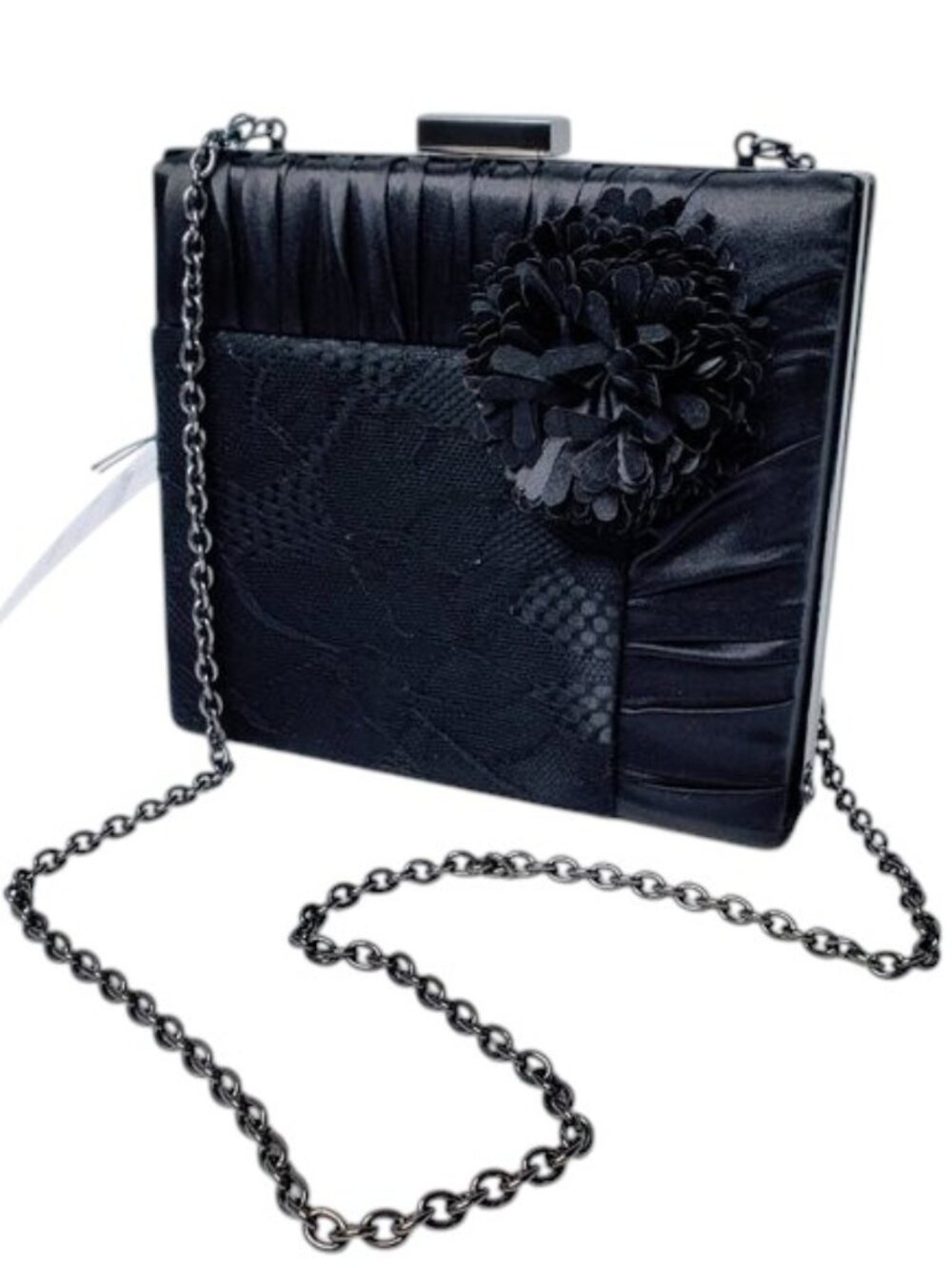 NWT Pacomena Flower Deco Tilt‎ Clasp Hard Body Wristlet Clutch Purse Evening